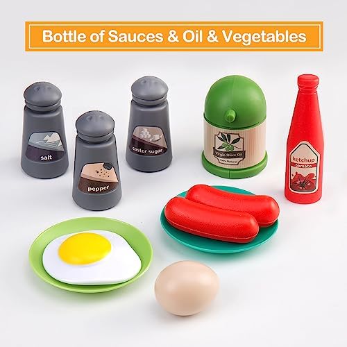 35Pcs Kids Kitchen Toy Accessories, Toddler Pretend Cooking Playset with Play Pots, Pans, Utensils, Cookware, Play Food Set, Toy Vegetables, Learning Gift for Girls, Boys (Pink)