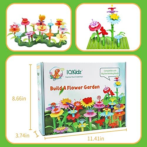 3-6 Years Old Toddler Toys - Flower Garden Building Toy with Insect Pegs, Educational Activity Gifts for Girls Preschool-Kindergarten, 153Pcs STEM Stacking Pretend Play Set