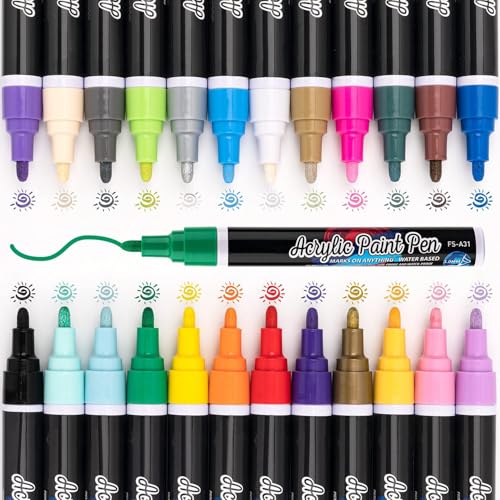 24 Colors Acrylic Paint Markers Set, Premium Acrylic Paint Pens For Rock Painting, Glass, Plastic, Ceramic,Fabric,Wood,Stone,Cardstock,DIY Easter Day,Halloween,Christmas Day,Crafts Making Art Supplies