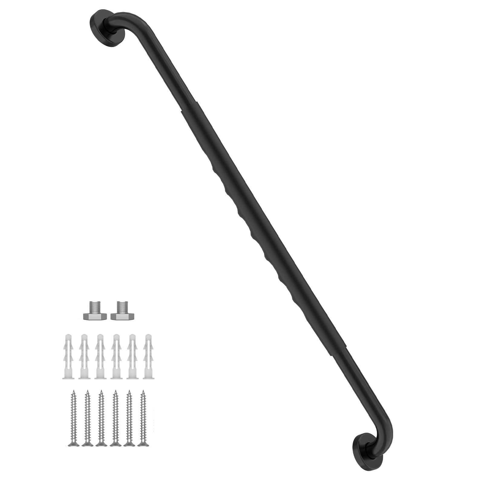 36 Inch Shower Grab Bar w/Anti Slip Rubber Grip, Munzong Black Stainless Steel Bathroom Grab Bar, Bathroom Balance Bar,Safety Handrail Support,Handicap Injury Elderly Senior Assist Bath Handle