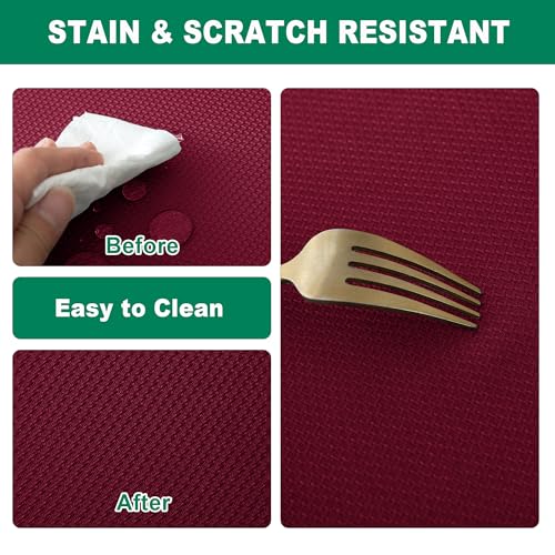 Biscaynebay Textured Fabric Christmas Square Tablecloths 54x54 Inches, Burgundy Water Resistant Tablecloths for Dining, Kitchen, Wedding, Parties etc. Machine Washable