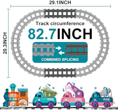 Train Set for Toddlers, Magnetic Train Toys for Toddlers 3+ Electric Train Set with Train Tracks Accessories Battery Operated, 4pcs Trucks Toy Train for Boys and Girls
