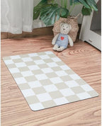 Ralxion Checkered Dog Feeding Mat, Absorbent Mats for Dog Food and Water Bowl, Dispenser, Retro Aesthetic Khaki Beige Checkerboard Pet Placemat for Dogs, Cats, Puppy Accessories, 12" X 19”
