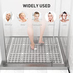 XIYUNTE Large Square Shower Mat - 27x27inch Non Slip Shower Mats for Shower Anti Slip for Elderly, Square Shower Stall Floor Mat with Powerful Suction Cup and Drain Holes, Machine Washable, Clear Grey