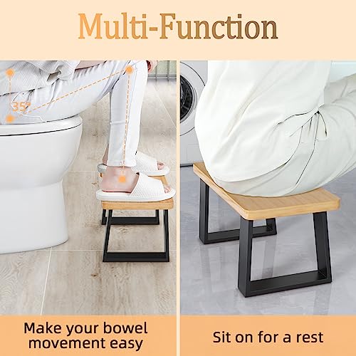 VOTZAAQ Toilet Stool- 7.8'' Upgraded Wooden with Metal Poop Stool, Black Toilet Stool Squat Adult with Non-Slip Pads, Suitable for Everyone