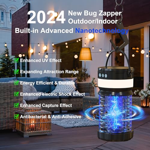Solar Bug Zapper Outdoor,Cordless Rechargeable Mosquito Zapper, 4200V High Power,45000Hrs Working Life,IP66 Waterproof,Electric Fly Zapper Zapper for Outdoor Home Garden Patio Backyard (Blue-2)