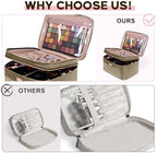 Double Layer Travel Makeup Bag Women, Large Cosmetic Case, Organizer for Travel-Size Accessories Bottles, Brushes, and Skin Care Products (Brown, Double-Layer)