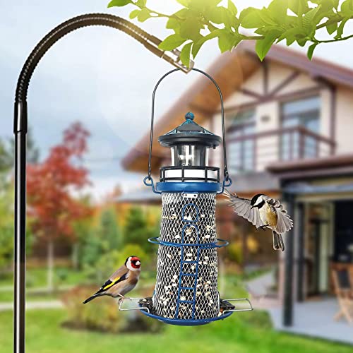 wtreew Solar Lighthouse Bird Feeder with Rotating Beacon - 14" Hanging Mesh Wild Bird Feeders for Eaves, Balcony, Trees, Hooks, Best Bird Feeder Gifts for Bird Lovers,Women,Kids,Elderly(Space Blue)