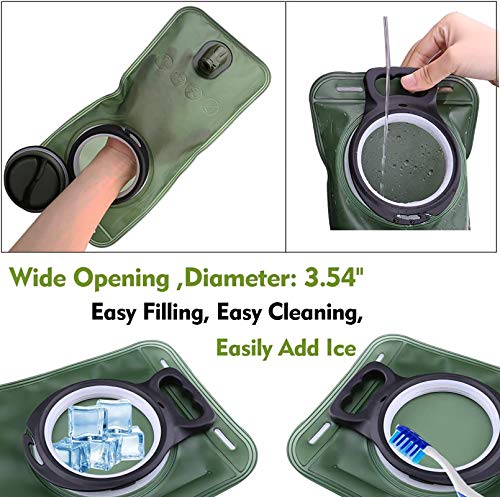 Hydration Bladder, 3L Water Bladder for Hiking Backpack Leak Proof Water Reservoir Storage, 3 Liter BPA-Free Water Pouch Hydration Pack Replacement for Biking Climbing Cycling Running, Military Green