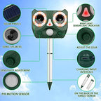 Solar Powered Animal Repellent, Ultrasonic Animal Repeller Waterproof Bird Deterrent Outdoor Cat Repellent, Squirrels Deterrent wirh Motion Sensor for Deer, Fox, Rabbits, Raccoons, Rats, Wild Pigs