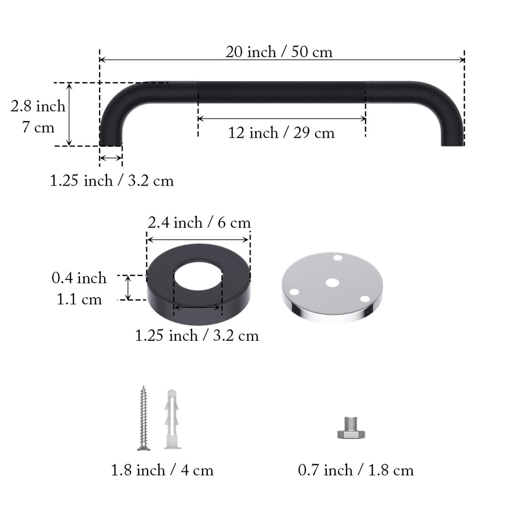 20 Inch Anti Slip Shower Grab Bar Oil Rubbed Black 1.25" Diameter,Munzong 2 Pack Bathroom Grab Bar, Knurled Bathroom Balance Bar,Safety Hand Rail Support Handicap Elderly Senior Assist Bath Handle