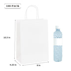 vanhel 100 Pcs White Gift Bags with Handles 8x4.25x10.5 Paper Bags with Handles Bulk, Paper Shopping Bags, Retail, Wedding, Party Favors bags - Grocery Bags Sacks Recyclable
