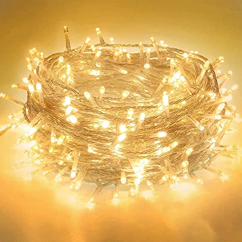 Extra-Long String Lights Outdoor/Indoor, 800 LED Upgraded Super Bright Christmas Lights, Waterproof 8 Modes Plug in Clear Wire Fairy Lights for Bedroom Party Wedding Garden Patio Tree(Warm White)