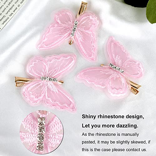 NAISIER Butterfly Hair Clips 15 Pieces 2.6 inch Lace Embroidery Flower Butterfly Hair Pins Hair Accessories for Halloween Cosplay Women Girls Hawaii Hair Clips.（Pink, 15 PCS)