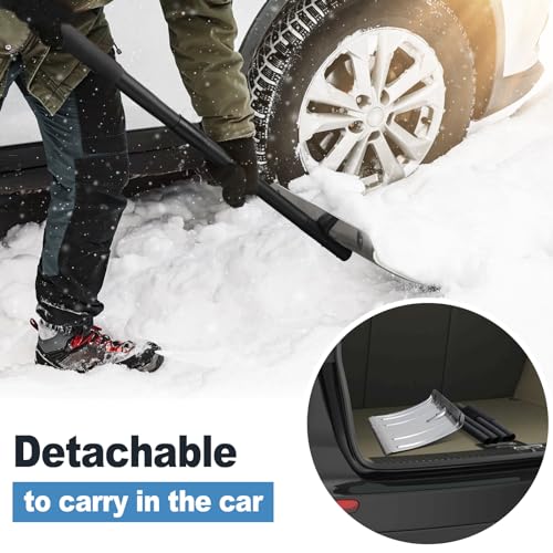 Snow Shovel for Driveway, Heavy Duty Aluminum Snow Removal Shovel - 67" Long Handle Ergonomic Metal Snow Push Shovel, Portable for Car Trunk Home Garage Backyard Walkway Parking