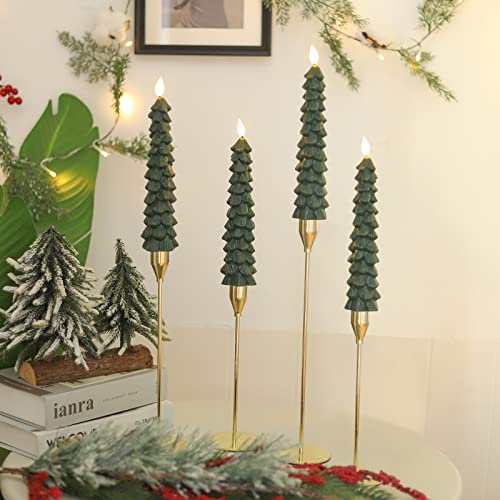 Fo32won LED Flameless Taper Candles Battery Operated with Remote and Timer, Set of 4 Christmas Real Wax Window Candlesticks with 3D Flame Wick, 10 Inches Flickering Christmas Candlesticks