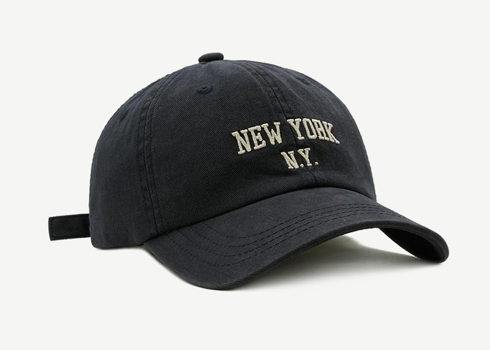 Top Baseball Caps for Women-Men Outdoor Baseball Hats New York Golf Sports Hat Curved-Brim UV Protection Navy