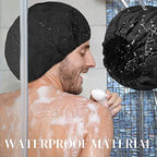 Shower Cap for Men Black Bath Cap, Reversible Terry Lined Large Waterproof Adjustable Shower Caps Elastic Band Stretch Hem Hair Hat for braids