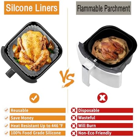 2Pcs Silicone Air Fryer Liners for Ninja Crispi FN101GY/FN101SG/FN101ST,Large for 4-QT & Small for 6-Cups Container,Reusable,Non-Stick,4-in-1 Portable Glass Air Fryer Cooking System Accessories