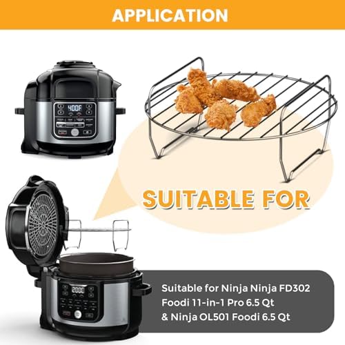 Air Fryer Basket for Ninja Foodi FD302 FD401 OS101 OS301 FD305CO OS401, Replacement 9.2''*9.2'' Stainless Steel Air Fryer Accessories Roasting Steamer Grill Racks, Dishwasher safe
