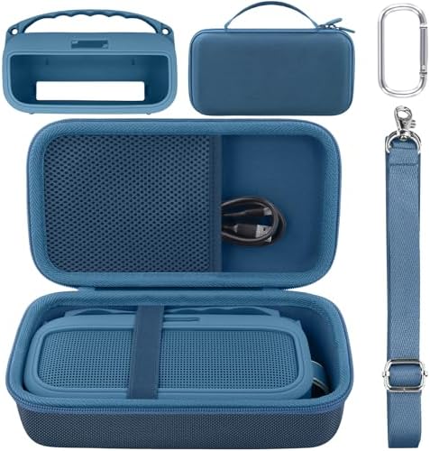co2CREA Hard Case and Silicone Case Replacement for Bose New SoundLink Flex 2nd Gen/Bose SoundLink Flex Bluetooth Portable Speaker, Protective Case with Carabiner and Shoulder Strap (Blue Dusk Case)