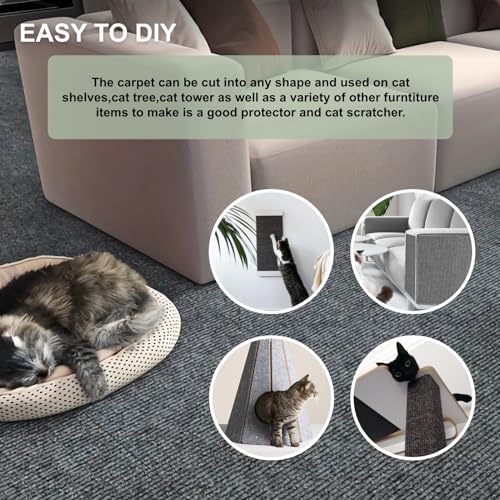 Cat Scratching Climbing Carpet Mat, Feierxun Adhesive Trimmable Cat Scratcher Furniture Protector, Cat Post Covered Pad Replacement for DIY Cat Tree Shelf Couch Corner Wall (Dark Grey,39.3x15.8In)