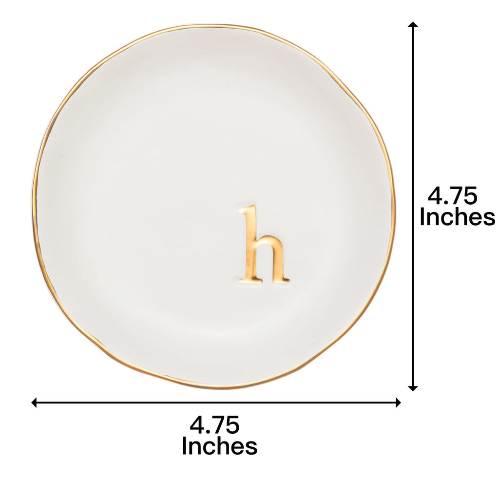 COLLECTIVE HOME - Ceramic Jewelry Tray, Decorative Trinket Dish for Rings Earrings Necklaces Bracelet Watch Keys, Birthday Mother's Day for Women, 4.75", White Surface (H)
