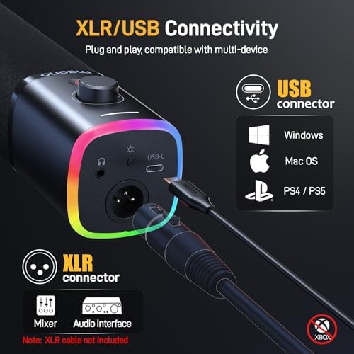 MAONO Dynamic Gaming Microphone: USB XLR Dynamic Computer Microphone with Software-RGB PC Mic for Gamer-Podcast Microphone Kit for Streaming Recording Studio YouTube Content Creation Online Chat