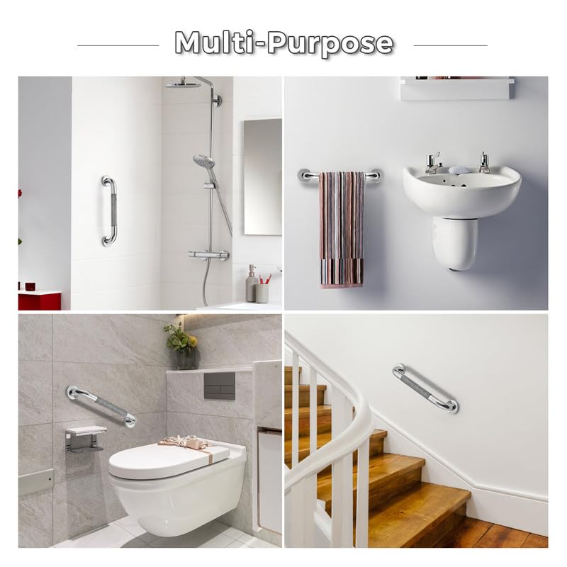 Grab Bars for Shower, 1 Pack 16-Inch Anti Slip Shower Handles for Elderly, Safety Shower Grab Bar, Stainless Steel Handicap Grab Bars for Bathroom (Polished Nickel 1" Diameter)