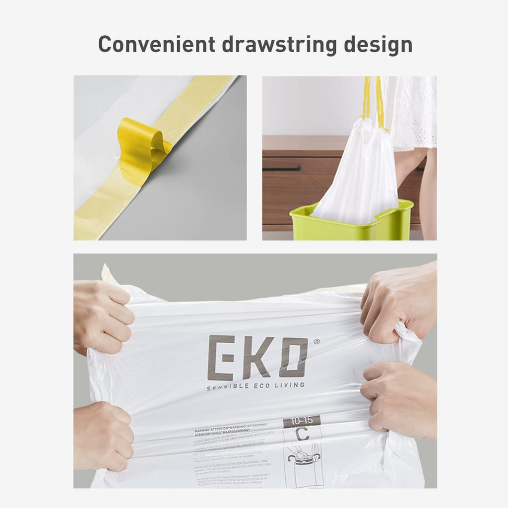 EKO Easy-Dispense Roll of 60 Count Extra-Strong Drawstring Kitchen Trash Bags - 21 Gallon Garbage Bags (79.5L) 60 pack, Code G