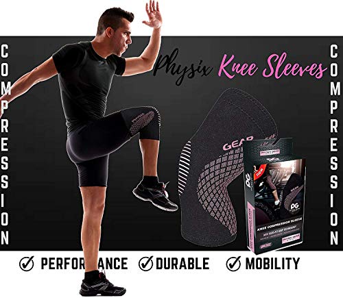 PHYSIX GEAR Knee Support Brace - Premium Recovery & Compression Sleeve for Meniscus Tear, ACL, MCL Running & Arthritis - Best Neoprene Stabilizer Wrap for Crossfit, Squats & Workouts -Single Pink XL