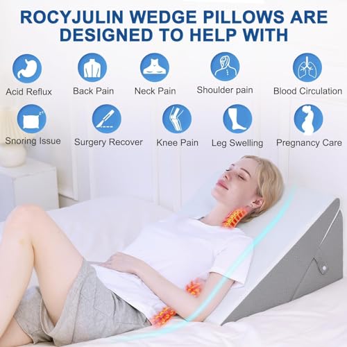 ROCYJULIN Wedge Pillow for Sleeping, 9 & 12 Inch Adjustable Memory Foam Incline Elevated Pillow Wedge, Triangle Wedge Pillows for After Surgery, Acid Reflux and Snoring, Dark Grey & White