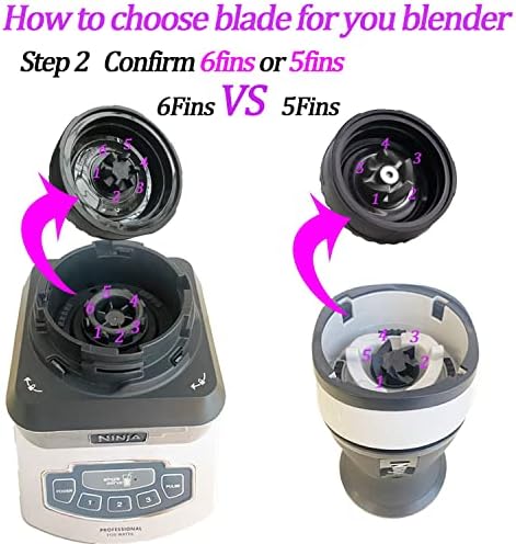 Replacement Parts for Nutri Ninja, 6Fin Blender Male Blade and cups Set for Blender BL660 BL770 BL780 BL740 etc. (5-pack)
