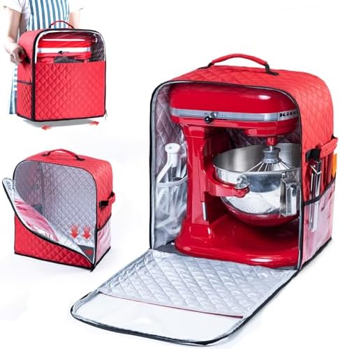 BAGSPRITE Stand Mixer Cover with Appliance Sliders Base Compatible with KitchenAid Mixer-Storage Bag for 4.5/5 Quart with Pockets for Kitchen Aid Accessories and Attachments
