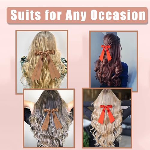 Large Double Hair Bows 2 PCS Satin Ribbon Bow for Women,Hair Bows for Women,Hair Ribbons,Oversized Long-tail Cute Aesthetic Hair Accessories,Large Hair Barrettes for Women（ Black,White）