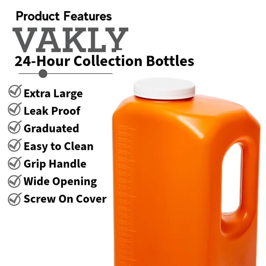 24-Hour Urine Collection Bottles with Easy-Grip Handle - Large Graduated Container for Overnight Collection with Wide Opening and Screw On Cover (2)