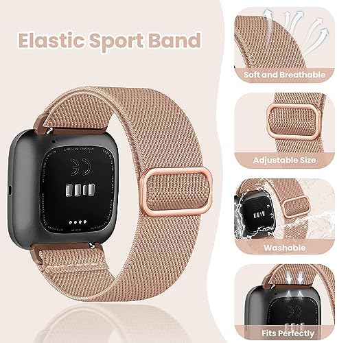 8 Pack Elastic Bands Compatible with Fitbit Versa 2/Versa/Versa Lite/Versa SE for Women Men, Adjustable Stretchy Nylon Braided Strap Solo Loop Sport Replacement Wristband for Versa Smart Watch