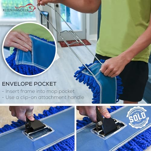 KLEEN HANDLER 6 Pack of 36 Inch Microfiber Dust Mop, Large Washable Commercial Dust Mop, Sweeper, Janitorial Dust Mop Head Replacement, Push Mop Broom, Blue