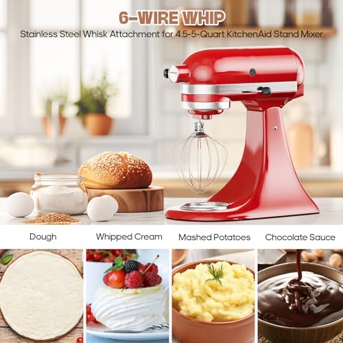InnoMoon 6-Wire Whip Whisk Attachment for Kitchenaid, Stainless Steel Whisk Attachment for Kitchenaid Mixer, For Kitchen Aid Accessories and Attachments for Egg, Cream and flour