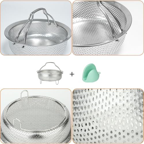 Stainless Steel Steamer Basket - Vegetable & Dumpling Steamer Insert for Pots, Instant Pot Accessories with Handles & Feet, Multi-Purpose Mesh Strainer for Cooking, Fruits (Silvery, Medium)