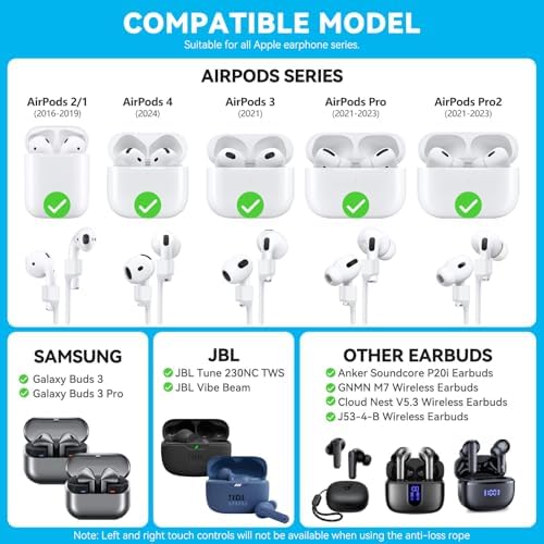 4 Pack Magnetic AirPod Strap,AirPod Lanyard Anti-Lost Cord for Sports Anti-Loss, AirPod Accessories Compatible with AirPods 4 Case 2024, AirPod Pro 2nd/1st, AirPod 3, AirPod 2/1