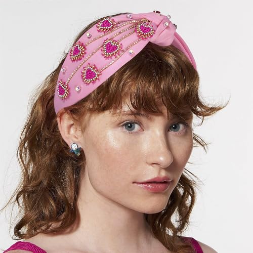 MOLOCH Valentine's Day Headband for Women Rhinestone Beaded Heart Headbands Crystal Knotted Bejeweled Wide Velvet Fashion Hairband Valentines Day Hair Accessories Party Gifts