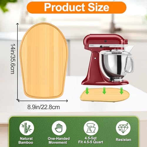 Bamboo Mixer Slider for KitchenAid 4.5-5 Qt Tilt-Head Stand Mixer, Appliance Sliding Mat Pad, Kitchen Countertop Storage Accessories Mixer Moving Tray Board Attachments, Kitchen Aid Mixers Accessories