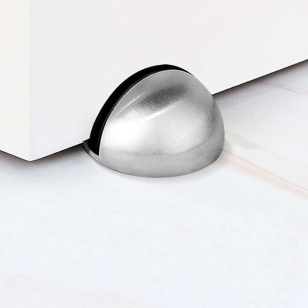 SMOOTHCLUE 2 Pack Door Stoppers, 3M Adhesive Door Holder Door Stop, Stainless Steel Door Stop for Home Hotel, Snowboard Hanger, No Need to Drill Floor Door Stop, Door Stopper Set with Rubber Bumper