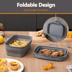 Collapsible 2-Pack Air Fryer Silicone Liners for 10QT NINJA Foodi Dual, Rectangular Air Fryer Silicone Pot, Reusable Silicone Air Fryer Basket for Air Fryer Accessories (Gray)