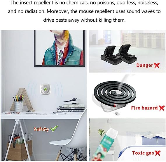 Ultrasonic Pest Bug Repeller 4 Pack, Pest Control, Ultrasonic Repellent Electronic, Insect Rodents Repellent for Mosquito, Mouse, Cockroaches, Rats, Bug, Spider, Ant, Flies