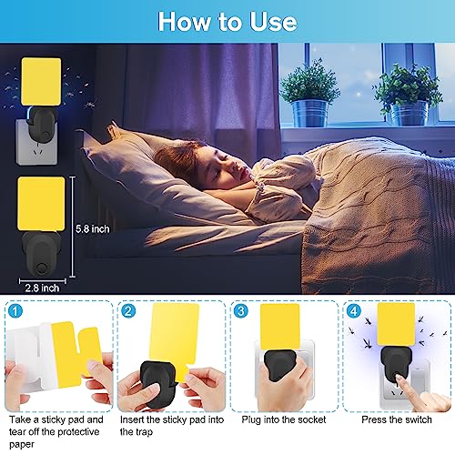 HiAnifri Flying Insect Trap Plug-In, 2023 Upgrade Mosquito Trap Gnat Killer Indoor, Safe Non-Toxic UV Light Attractant Night Light Fly Trap with Sticky Pad for Flies, Gnats, Moths(1 Pack, Black)