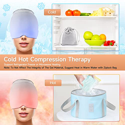 Headache Relief Hat Migraine Ice Head Wrap, Ice Packs for Injuries Reusable Migraine Relief Cap, Wearable Compressed Therapy Headache Relief Hat for Migraines Tension Sinus Fever Stress Relief(Gray)