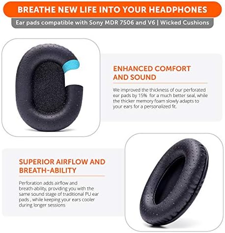 WC Wicked Cushions MDR-7506 Replacement Ear Pads - Comfortable Leather & Luxury Memory Foam | Durable & Fit MDR-7506, MDR-V6, MDR-CD900ST - Perforated Pu Leather