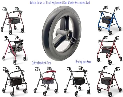 Rollator Walker Replacement 6 inch Rear Wheel,Rollator Rear Wheel Assembly,6 inch Solid Wheel, 6" 3 Rib Caster Wheel,rollator Walker Accessories,Universal Parts,MDS86825SLRW,Set of 2,Black.